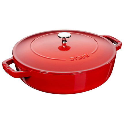 STAUB | Enameled Cast Iron Round Braiser – Ø24 cm - Cherry Red - Self-Basting Chistera Lid