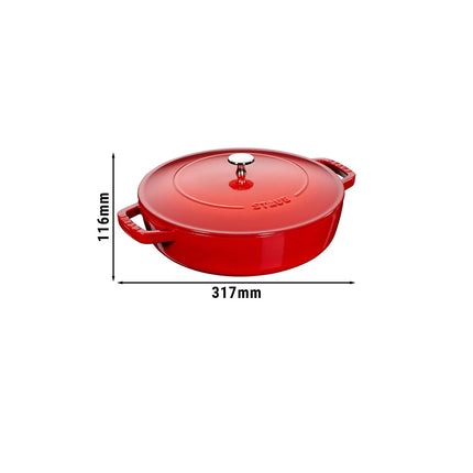 STAUB | Enameled Cast Iron Round Braiser – Ø24 cm - Cherry Red - Self-Basting Chistera Lid