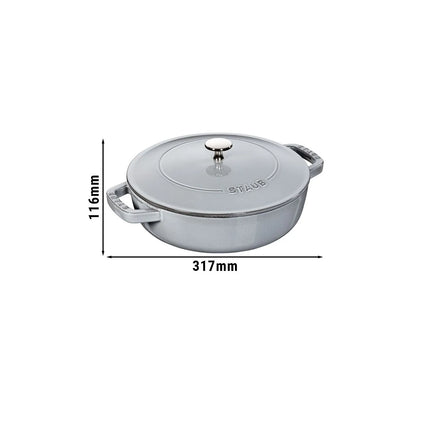 STAUB | Enameled Cast Iron Round Braiser – Ø24 cm - Graphite Grey - Self-Basting Chistera Lid