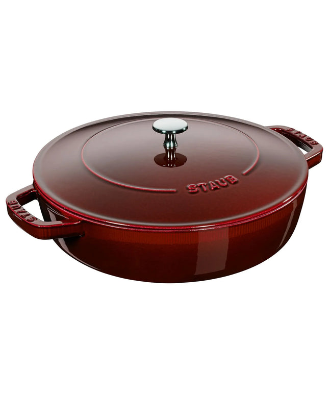 STAUB | Enameled Cast Iron Round Braiser – Ø24 cm - Grenadine Red - Self-Basting Chistera Lid