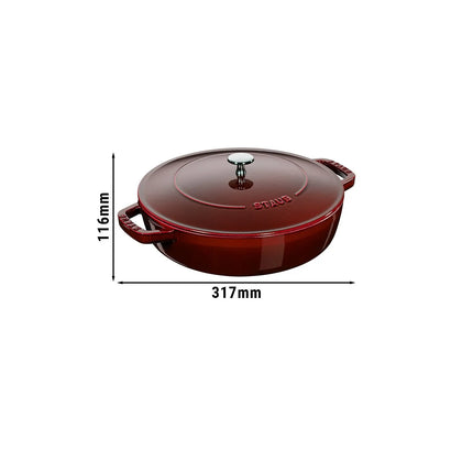 STAUB | Enameled Cast Iron Round Braiser – Ø24 cm - Grenadine Red - Self-Basting Chistera Lid