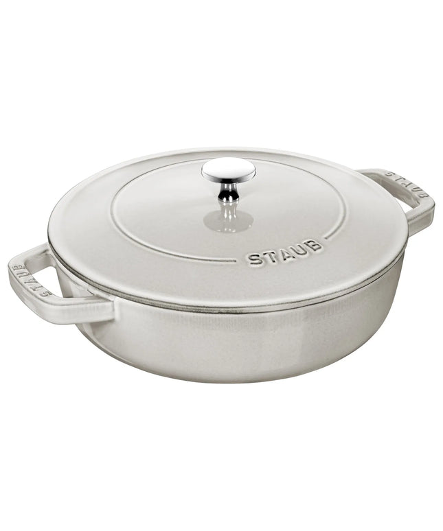 STAUB | Enameled Cast Iron Round Braiser – Ø24 cm - White Truffle - Self-Basting Chistera Lid - Oven-Safe to 240 °C
