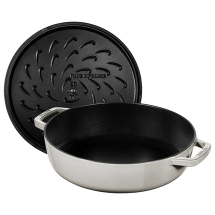 STAUB | Enameled Cast Iron Round Braiser – Ø24 cm - White Truffle - Self-Basting Chistera Lid - Oven-Safe to 240 °C