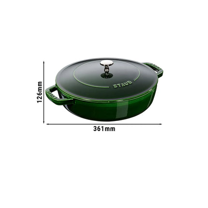STAUB | Enameled Cast Iron Round Braiser – Ø28 cm - Basil Green - Self-Basting Chistera Lid