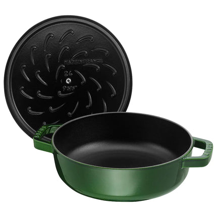STAUB | Enameled Cast Iron Round Braiser – Ø28 cm - Basil Green - Self-Basting Chistera Lid