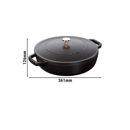 STAUB | Enameled Cast Iron Round Braiser – Ø28 cm - Black - Self-Basting Chistera Lid