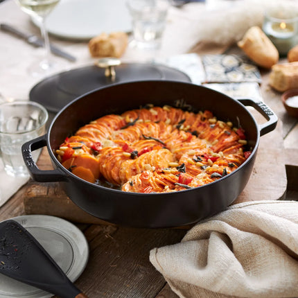 STAUB | Enameled Cast Iron Round Braiser – Ø28 cm - Black - Self-Basting Chistera Lid