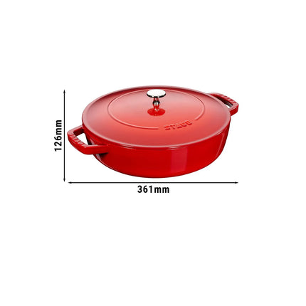 STAUB | Enameled Cast Iron Round Braiser – Ø28 cm - Cherry Red - Self-Basting Chistera Lid
