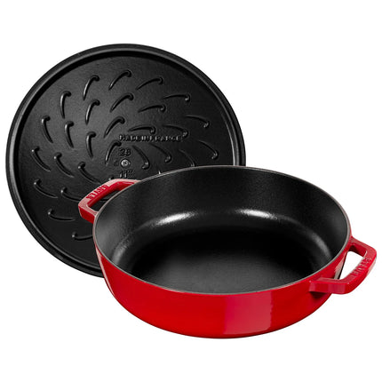 STAUB | Enameled Cast Iron Round Braiser – Ø28 cm - Cherry Red - Self-Basting Chistera Lid