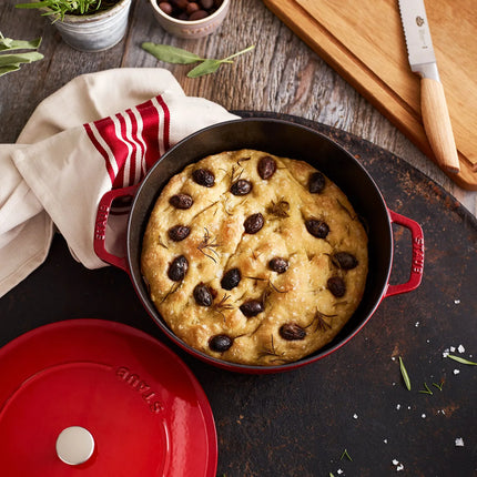STAUB | Enameled Cast Iron Round Braiser – Ø28 cm - Cherry Red - Self-Basting Chistera Lid
