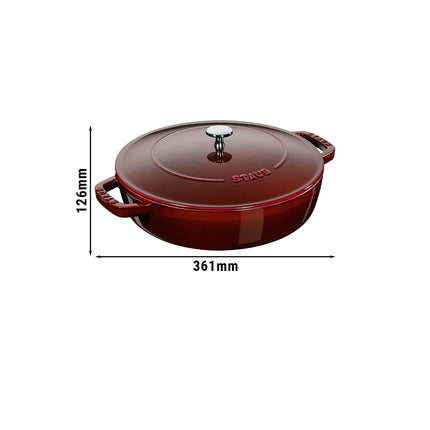 STAUB | Enameled Cast Iron Round Braiser – Ø28 cm - Grenadine Red - Self-Basting Chistera Lid