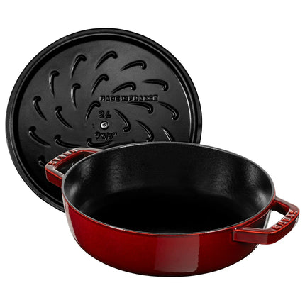 STAUB | Enameled Cast Iron Round Braiser – Ø28 cm - Grenadine Red - Self-Basting Chistera Lid