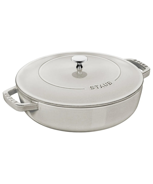 STAUB | Enameled Cast Iron Round Braiser – Ø28 cm - White Truffle - Self-Basting Chistera Lid - Oven-Safe to 240 °C