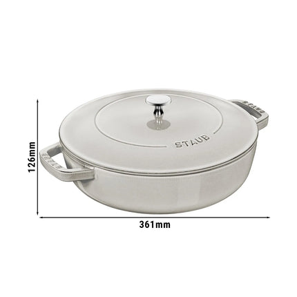 STAUB | Enameled Cast Iron Round Braiser – Ø28 cm - White Truffle - Self-Basting Chistera Lid - Oven-Safe to 240 °C