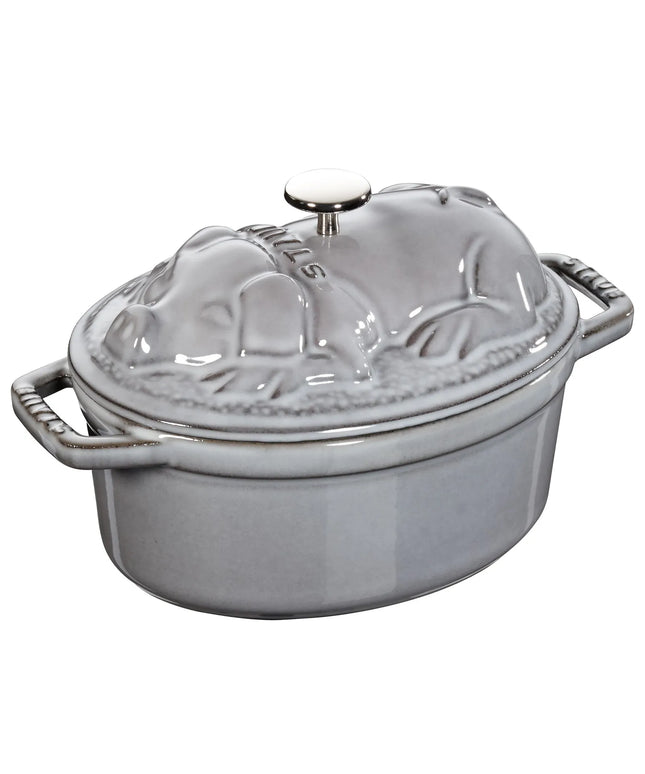 STAUB | Mini Cocotte Oval Enamelled Cast Iron Casserole Dish – 170 mm Oval – Graphite Grey – Pig Lid