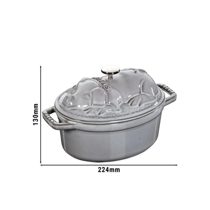 STAUB | Mini Cocotte Oval Enamelled Cast Iron Casserole Dish – 170 mm Oval – Graphite Grey – Pig Lid