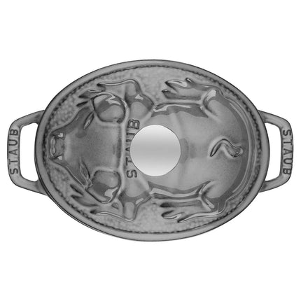 STAUB | Mini Cocotte Oval Enamelled Cast Iron Casserole Dish – 170 mm Oval – Graphite Grey – Pig Lid