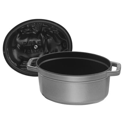 STAUB | Mini Cocotte Oval Enamelled Cast Iron Casserole Dish – 170 mm Oval – Graphite Grey – Pig Lid