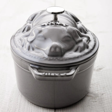 STAUB | Mini Cocotte Oval Enamelled Cast Iron Casserole Dish – 170 mm Oval – Graphite Grey – Pig Lid