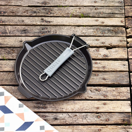STAUB | Pure Grill Round Cast Iron Grill Pan – Ø28 cm - Black - Spout & Folding Silicone Handle