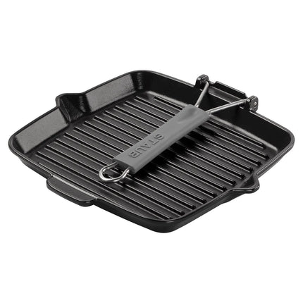 STAUB | Pure Grill Square Cast Iron Grill Pan – 24x24 cm - Black - Spout & Folding Silicone Handle