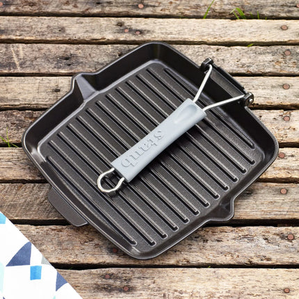 STAUB | Pure Grill Square Cast Iron Grill Pan – 24x24 cm - Black - Spout & Folding Silicone Handle