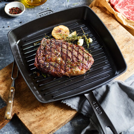 STAUB | Pure Grill Square Cast Iron Grill Pan – 26x26 cm - Black - American Grill, Enamelled Interior
