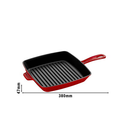 STAUB | Pure Grill Square Cast Iron Grill Pan – 26x26 cm - Cherry Red - American Grill, Non-Stick