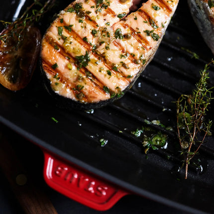 STAUB | Pure Grill Square Cast Iron Grill Pan – 26x26 cm - Cherry Red - American Grill, Non-Stick