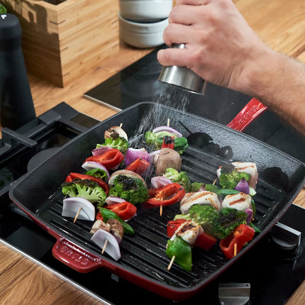 STAUB | Pure Grill Square Cast Iron Grill Pan – 26x26 cm - Cherry Red - American Grill, Non-Stick