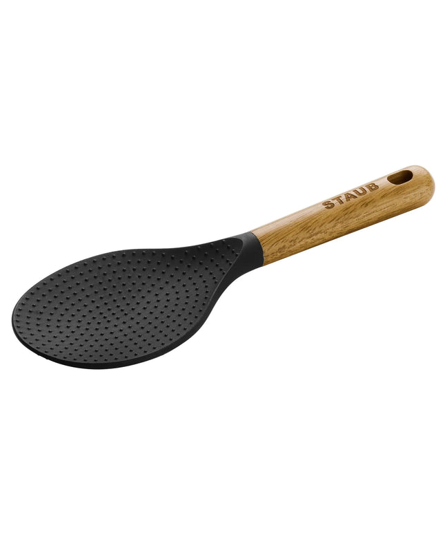 STAUB | Rice Serving Spoon – Silicone Head - Acacia Wood Handle - Non-Stick Safe - 22 cm - Black
