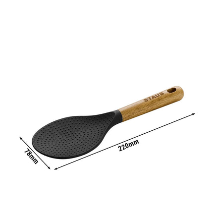 STAUB | Rice Serving Spoon – Silicone Head - Acacia Wood Handle - Non-Stick Safe - 22 cm - Black
