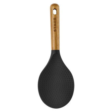 STAUB | Rice Serving Spoon – Silicone Head - Acacia Wood Handle - Non-Stick Safe - 22 cm - Black