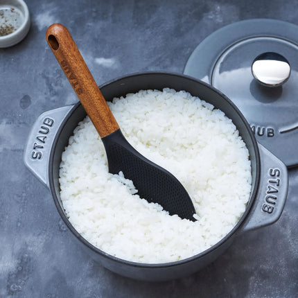 STAUB | Rice Serving Spoon – Silicone Head - Acacia Wood Handle - Non-Stick Safe - 22 cm - Black