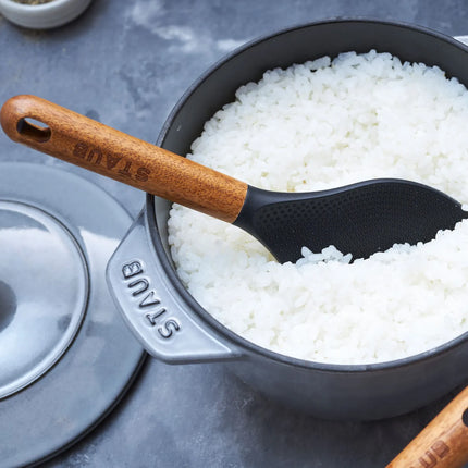 STAUB | Rice Serving Spoon – Silicone Head - Acacia Wood Handle - Non-Stick Safe - 22 cm - Black