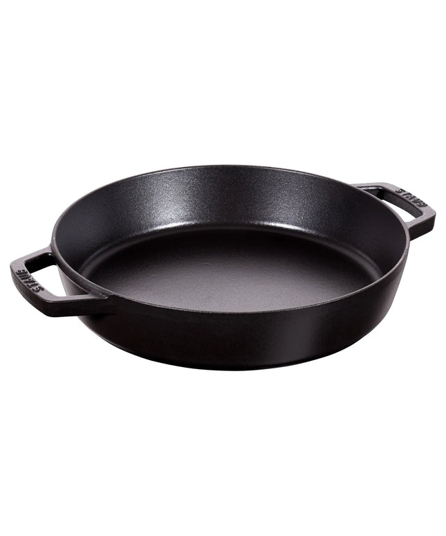 STAUB| Round Bare Cast Iron Skillet Frying Pan with Pour Spouts – Smooth Base - Black