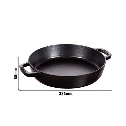 STAUB| Round Bare Cast Iron Skillet Frying Pan with Pour Spouts – Smooth Base - Black