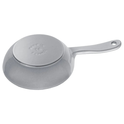 STAUB| Round Enameled Cast Iron Skillet – Ø 16 cm - Rustic Graphite Grey, No Pour Spout