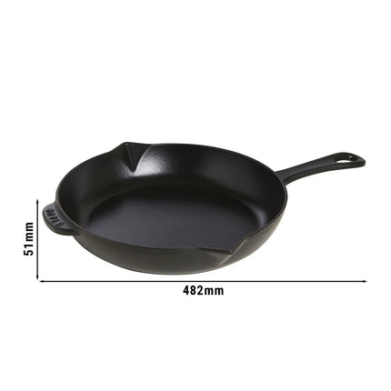 STAUB| Round Enameled Cast Iron Skillet Frying Pan with Pour Spouts – Ø 26 cm - Black