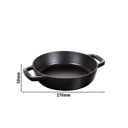 STAUB| Round Enameled Cast Iron Skillet with Twin Side Handles – Ø 20 cm - Black, No Pour Spout