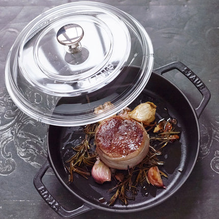STAUB| Round Enameled Cast Iron Skillet with Twin Side Handles – Ø 20 cm - Black, No Pour Spout
