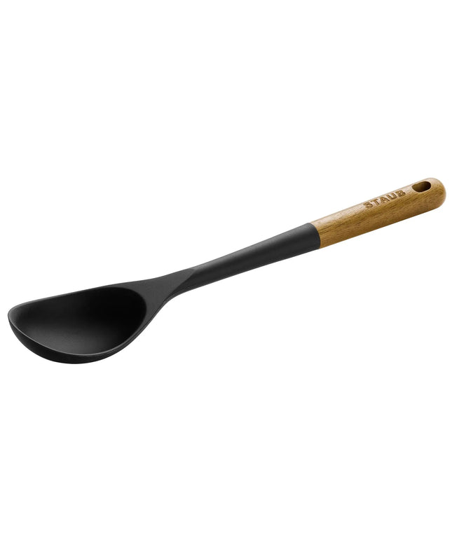 STAUB | Serving Spoon – Silicone - 31 cm - Black - Acacia Wood Handle - Nonstick Safe