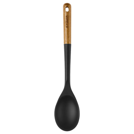 STAUB | Serving Spoon – Silicone - 31 cm - Black - Acacia Wood Handle - Nonstick Safe