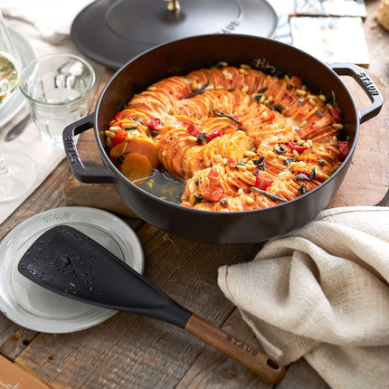 STAUB | Silicone Cooking & Serving Spoon – 30 cm - Black - Acacia Handle - Non-stick Safe