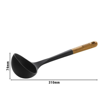 STAUB | Soup Ladle – Silicone - Black - 310 mm - Acacia Wood Handle