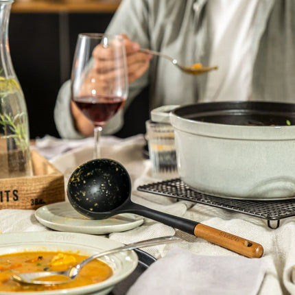 STAUB | Soup Ladle – Silicone - Black - 310 mm - Acacia Wood Handle