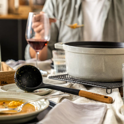 STAUB | Soup Ladle – Silicone - Black - 310 mm - Acacia Wood Handle