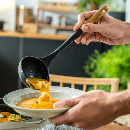 STAUB | Soup Ladle – Silicone - Black - 310 mm - Acacia Wood Handle