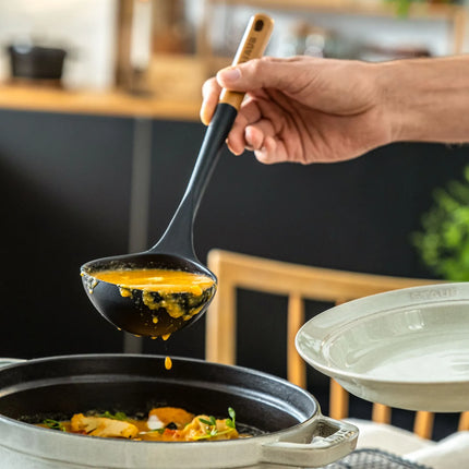 STAUB | Soup Ladle – Silicone - Black - 310 mm - Acacia Wood Handle