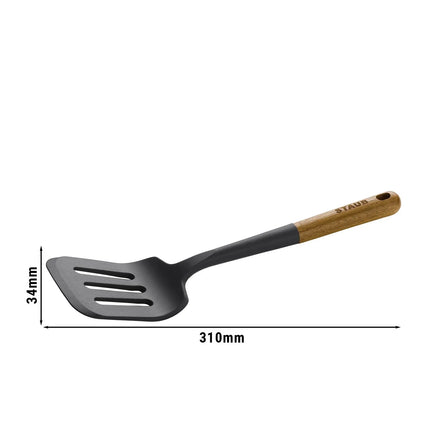 STAUB | Turner Spatula – 31 cm - Silicone - Black - Acacia Wood Handle - Nonstick Safe